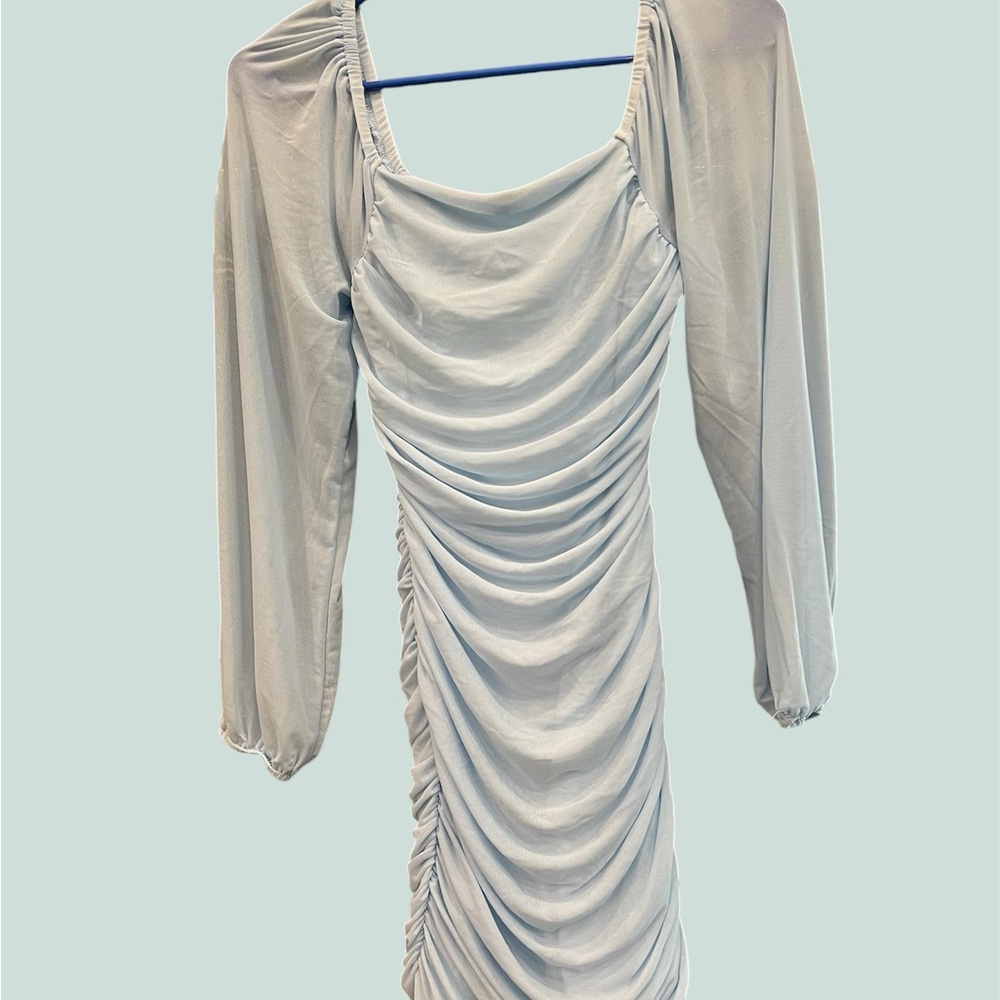 Amazon Light Blue Ruched Long Sleeve Bodycon Dress
